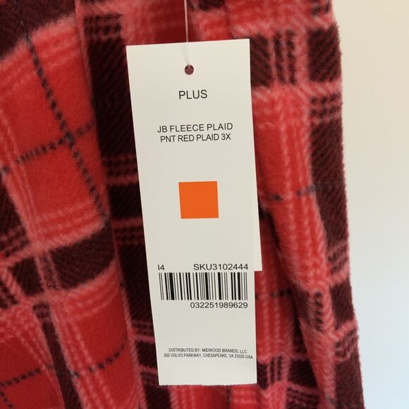 NWT!! Red Plaid Fleece Drawstring Pajama Pants Unisex Size 3X - Picture 3 of 8